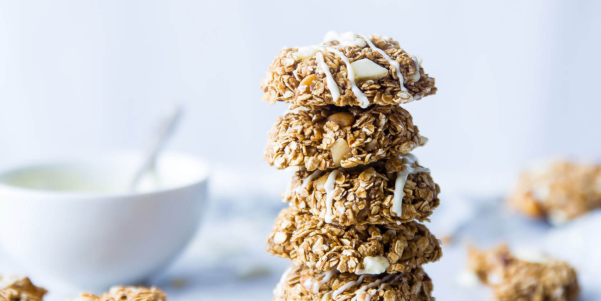 Granola energy bites stacked on top of each other