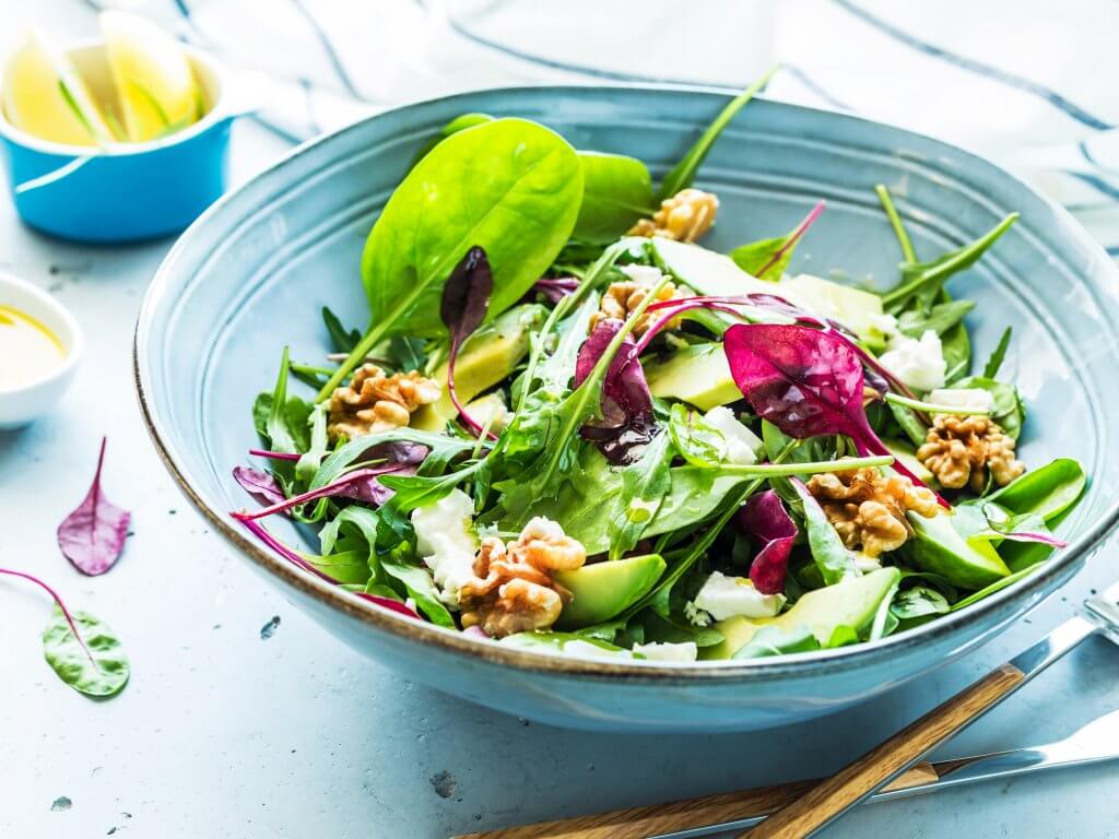 Bowl of colourful spring salad
